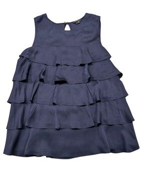 Theory 100% Silk Ruffle Blouse Navy Blue Sleeveless Size Medium